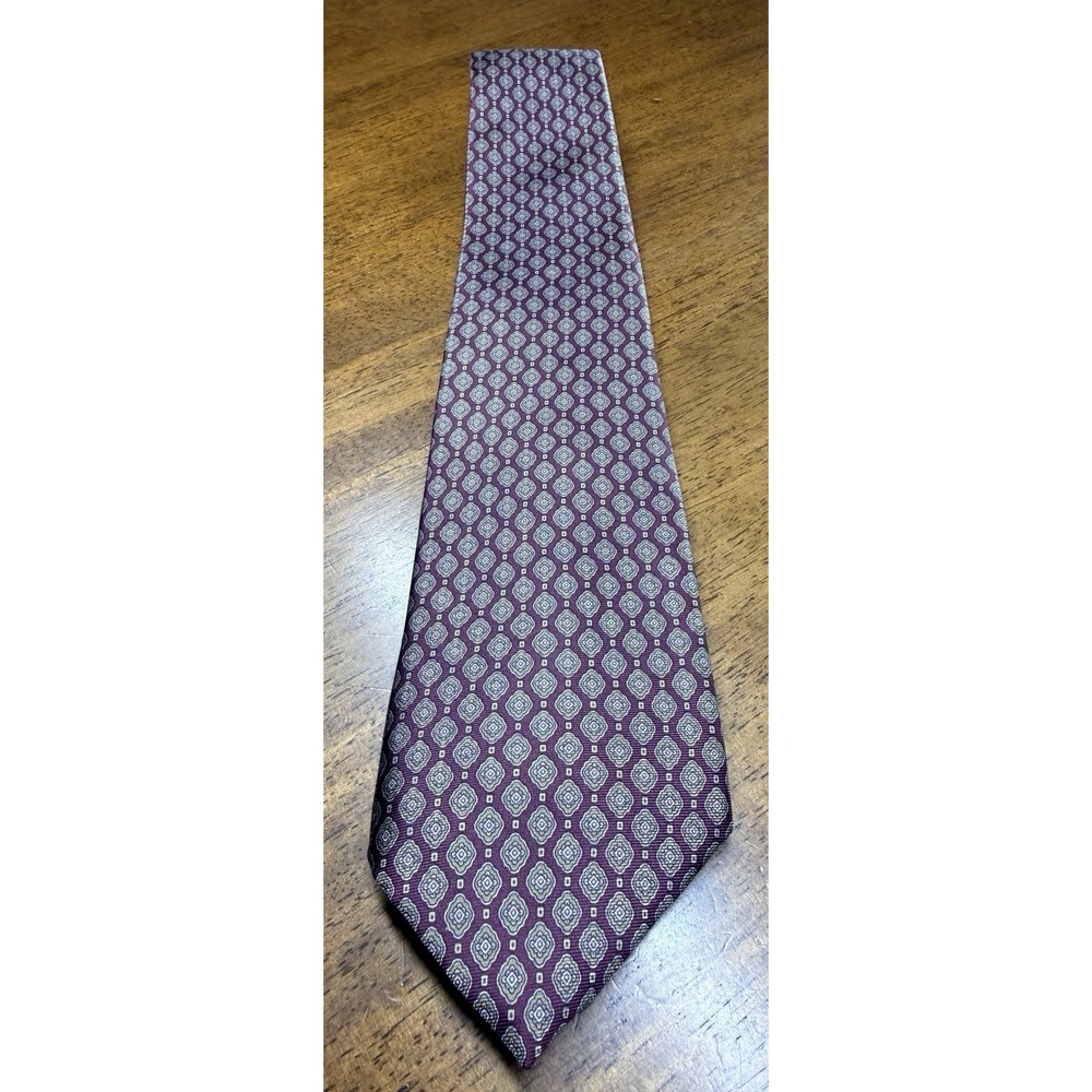 Vintage Oscar de la Renta Couture Tie Burgundy Geometric Medallion Classic 57"